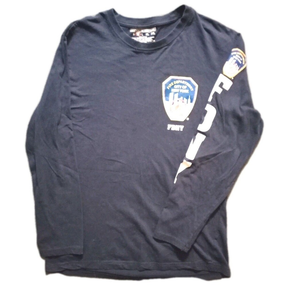Vintage Y2K New York Fire Dpt Brooklyn Vertical Blue Long Sleeve TShirt Men’s M